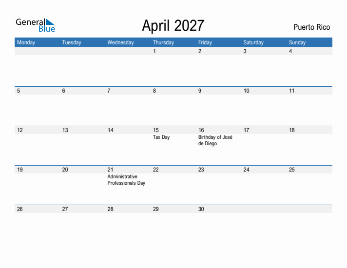 Fillable April 2027 Calendar