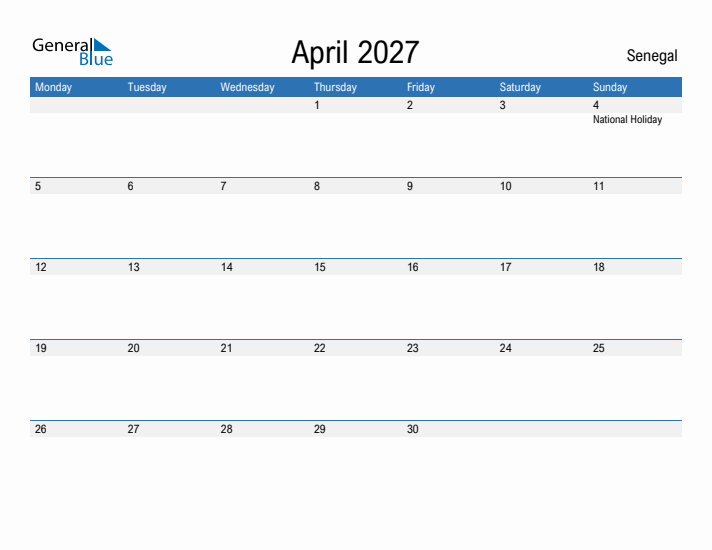 Fillable April 2027 Calendar