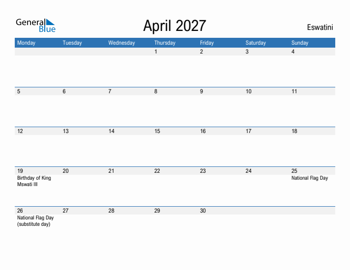 Fillable April 2027 Calendar