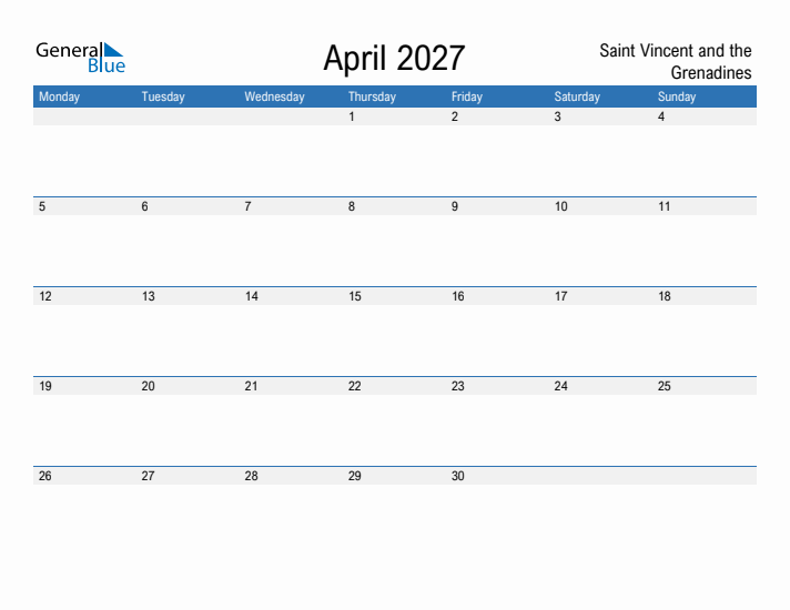 Fillable April 2027 Calendar