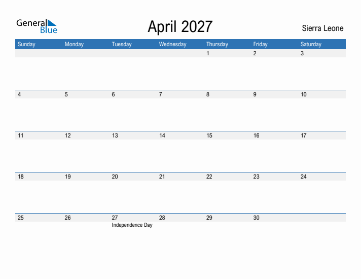 Fillable April 2027 Calendar