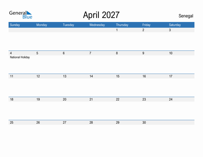 Fillable April 2027 Calendar