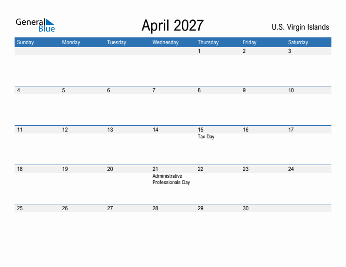 Fillable April 2027 Calendar
