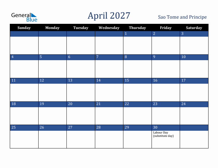 April 2027 Sao Tome and Principe Calendar (Sunday Start)