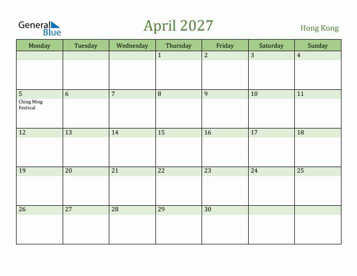 April 2027 Calendar with Hong Kong Holidays