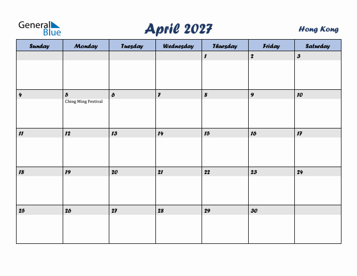 April 2027 Calendar with Holidays in Hong Kong