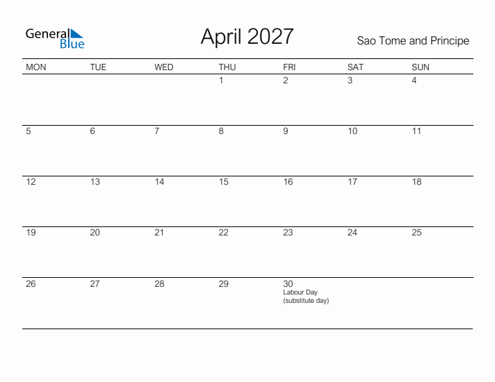 Printable April 2027 Calendar for Sao Tome and Principe