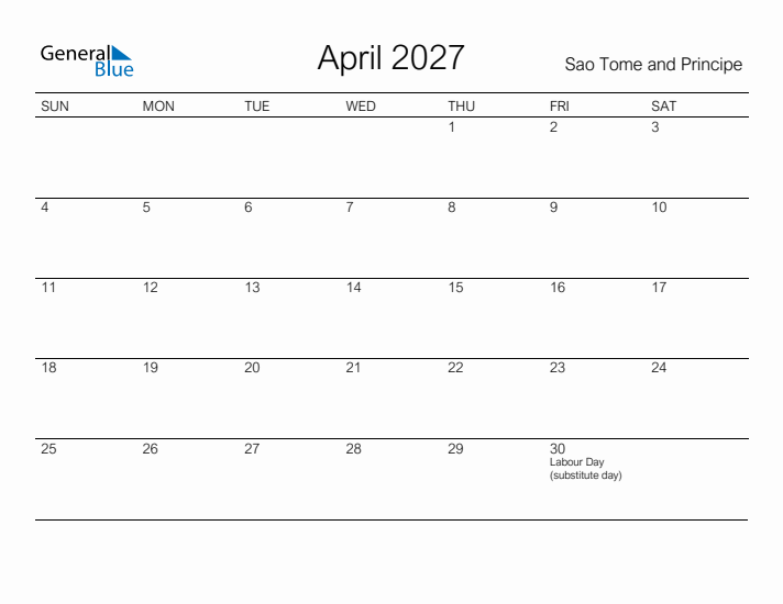 Printable April 2027 Calendar for Sao Tome and Principe