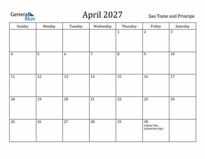 April 2027 Calendar Sao Tome and Principe