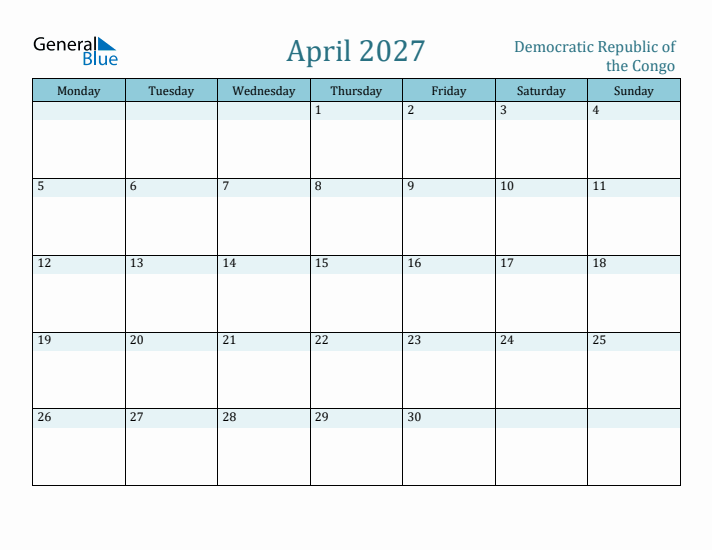 April 2027 Calendar with Holidays