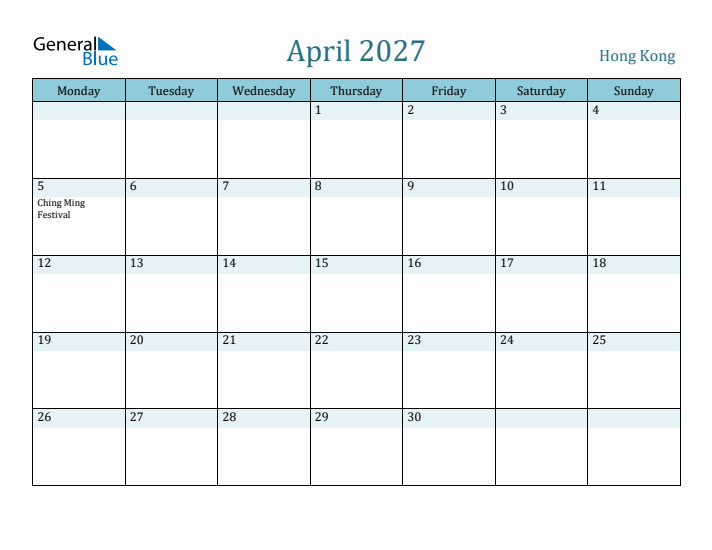 April 2027 Calendar with Holidays