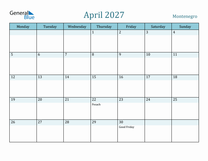 April 2027 Calendar with Holidays