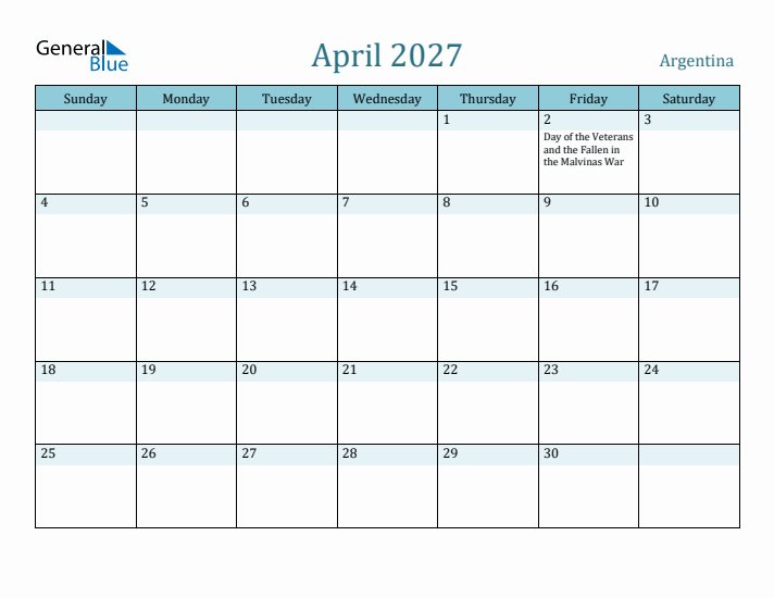 April 2027 Calendar with Holidays