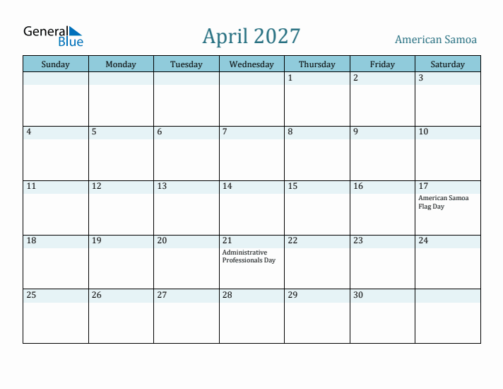 April 2027 Calendar with Holidays