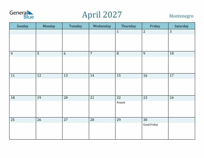 April 2027 Calendar with Holidays
