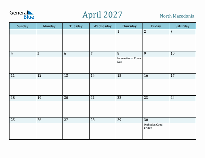 April 2027 Calendar with Holidays