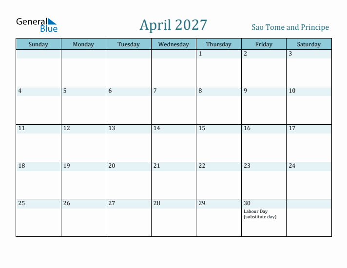 April 2027 Calendar with Holidays