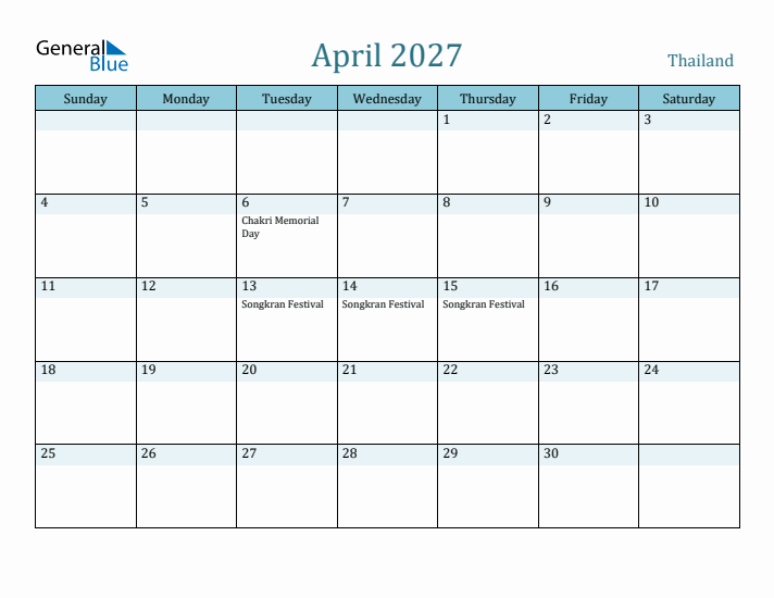 April 2027 Calendar with Holidays