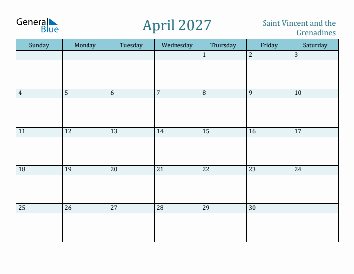 April 2027 Calendar with Holidays