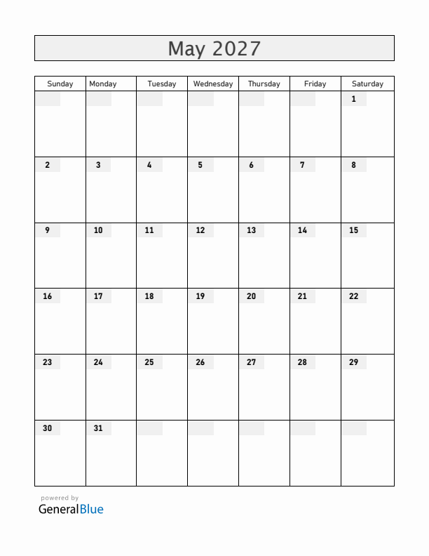 Blank May 2027 Calendar