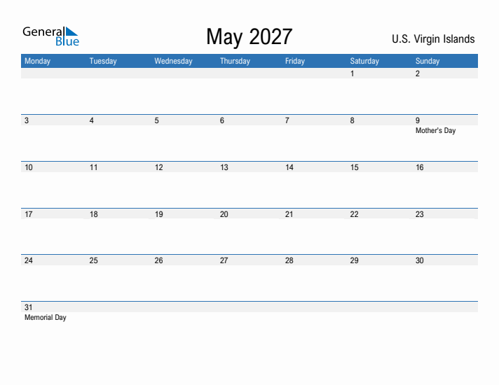 Fillable May 2027 Calendar