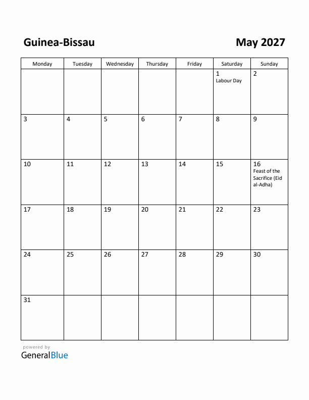 May 2027 Calendar with Guinea-Bissau Holidays