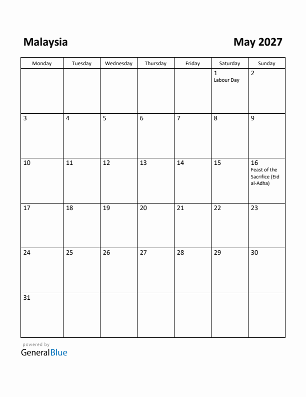 May 2027 Calendar with Malaysia Holidays