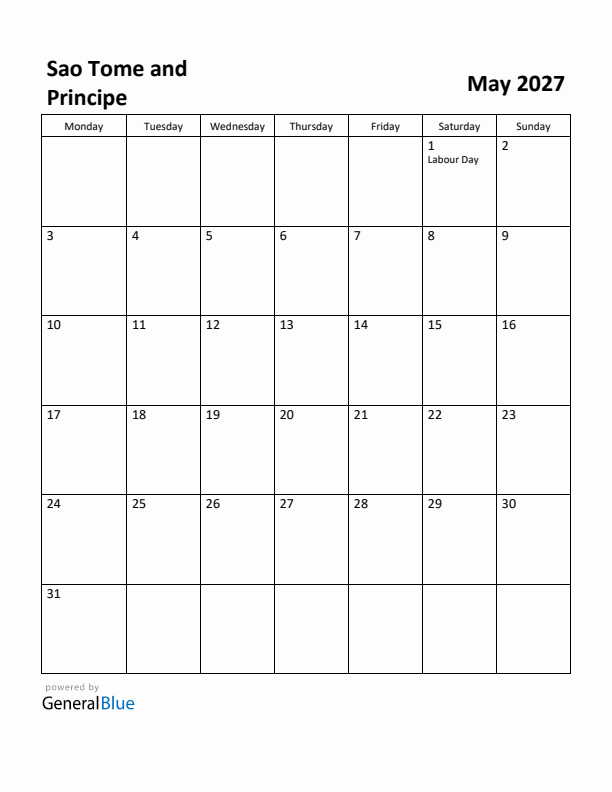 May 2027 Calendar with Sao Tome and Principe Holidays