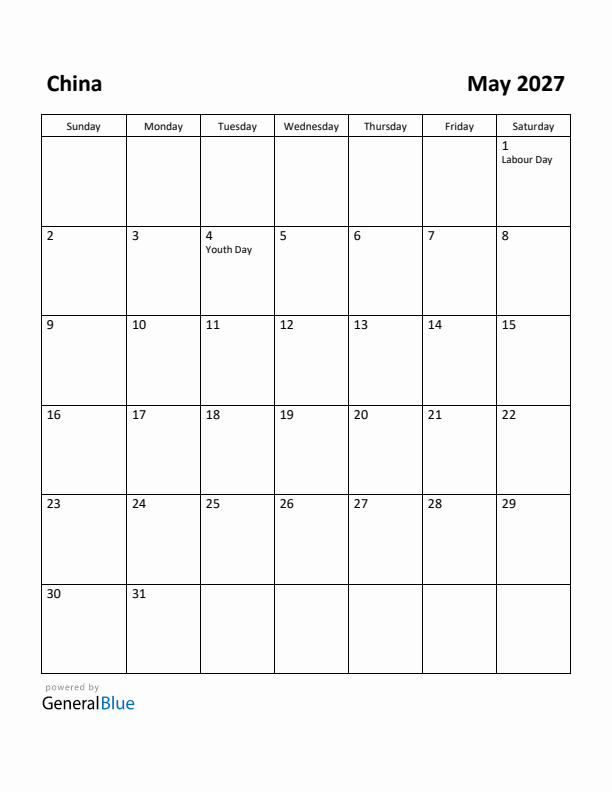 May 2027 Calendar with China Holidays