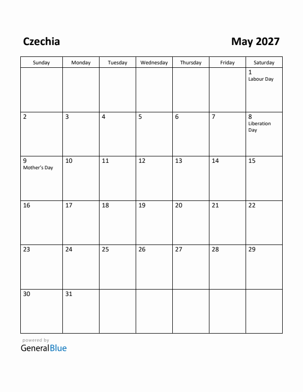 May 2027 Calendar with Czechia Holidays