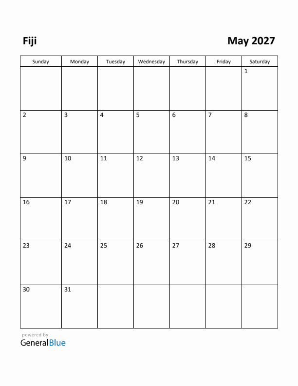 May 2027 Calendar with Fiji Holidays