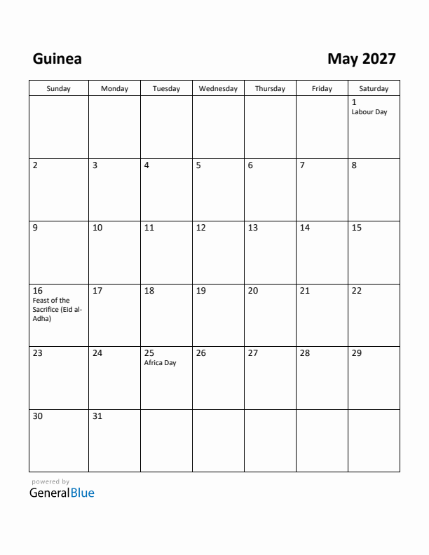 May 2027 Calendar with Guinea Holidays