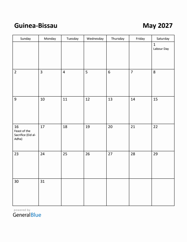 May 2027 Calendar with Guinea-Bissau Holidays