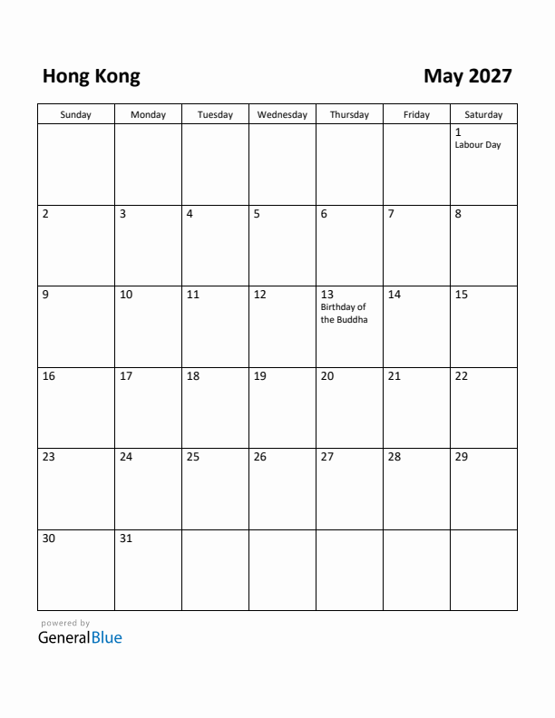 May 2027 Calendar with Hong Kong Holidays