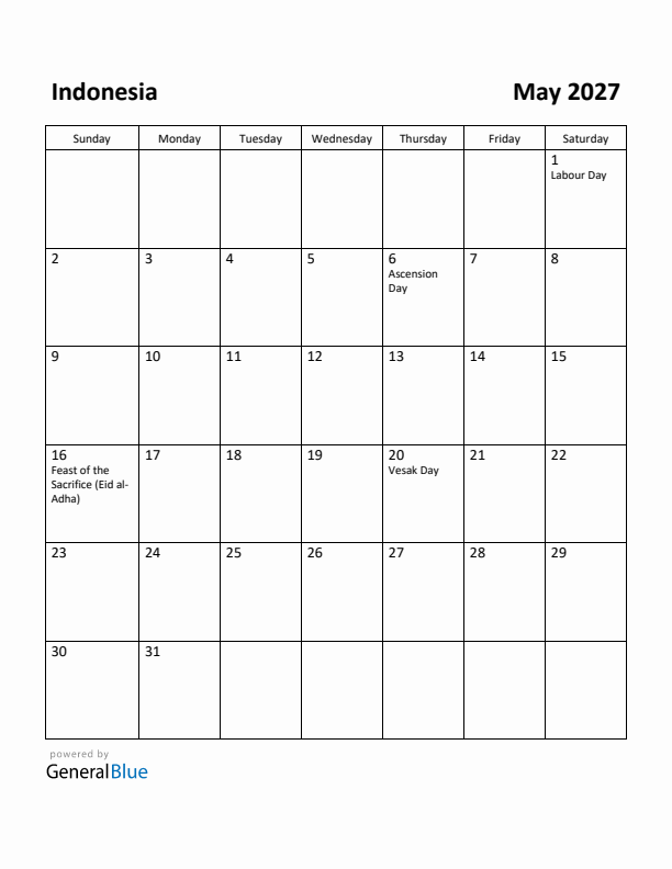 May 2027 Calendar with Indonesia Holidays