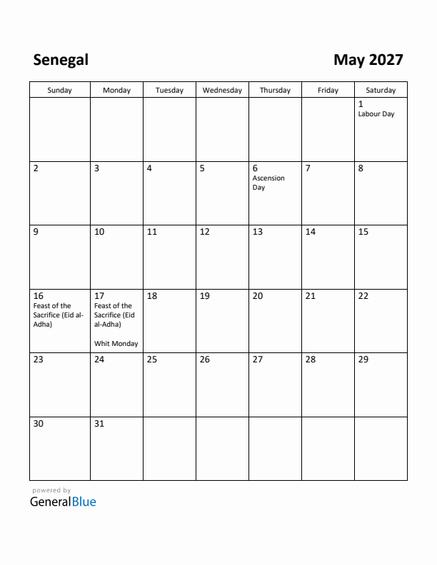 May 2027 Calendar with Senegal Holidays