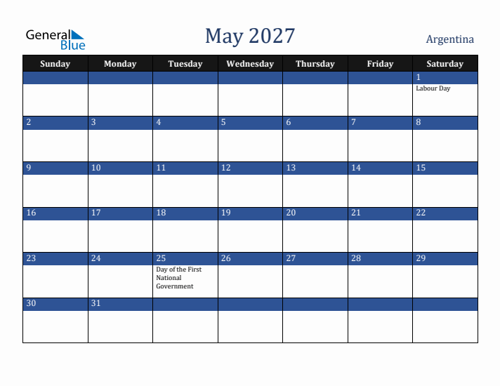 May 2027 Argentina Calendar (Sunday Start)