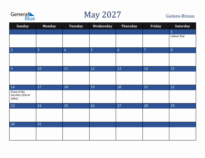 May 2027 Guinea-Bissau Calendar (Sunday Start)