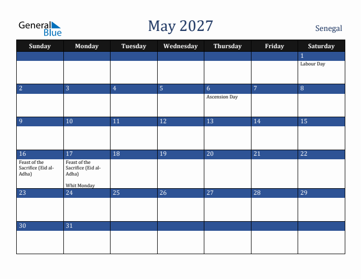 May 2027 Senegal Calendar (Sunday Start)