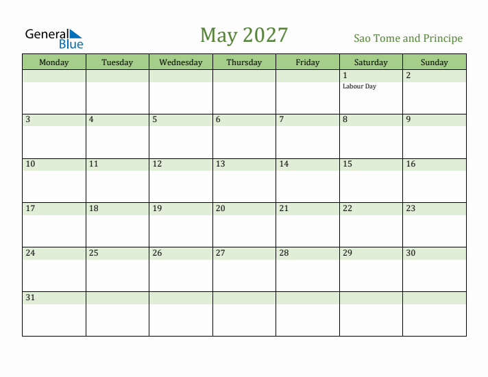 May 2027 Calendar with Sao Tome and Principe Holidays