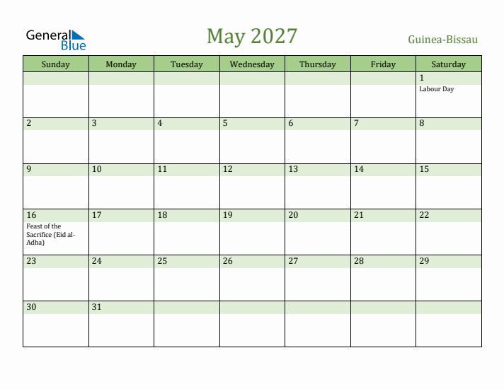 May 2027 Calendar with Guinea-Bissau Holidays