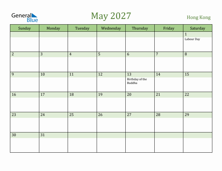 May 2027 Calendar with Hong Kong Holidays