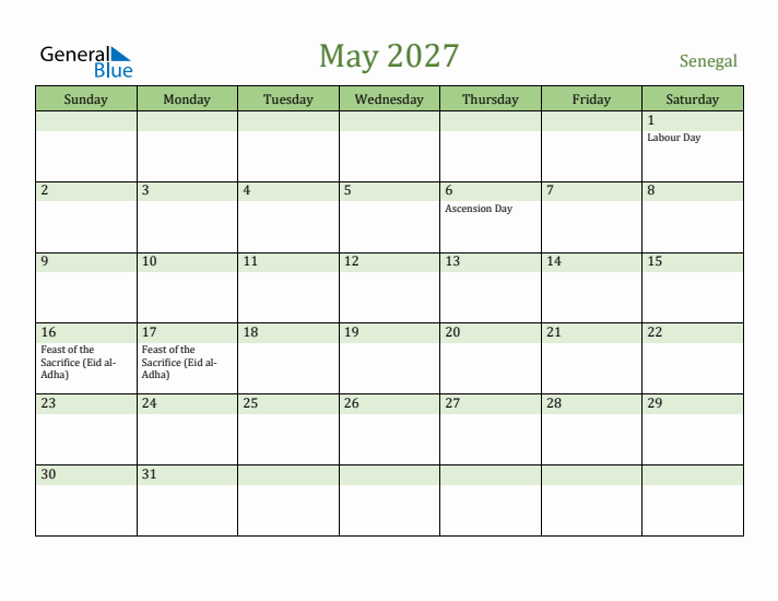 May 2027 Calendar with Senegal Holidays
