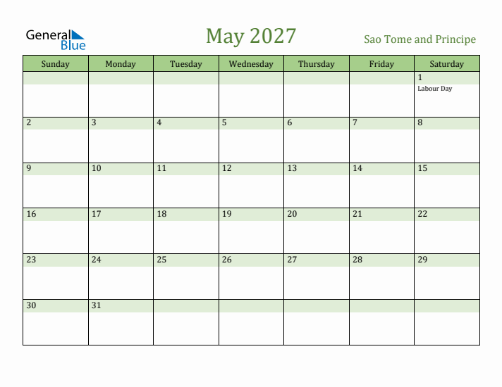 May 2027 Calendar with Sao Tome and Principe Holidays