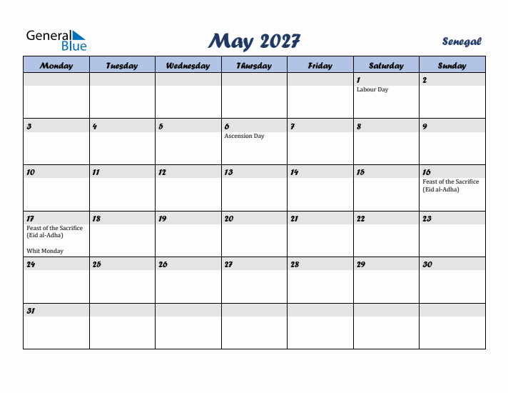 May 2027 Calendar with Holidays in Senegal