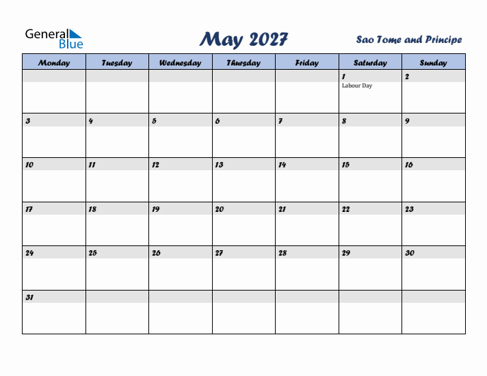 May 2027 Calendar with Holidays in Sao Tome and Principe
