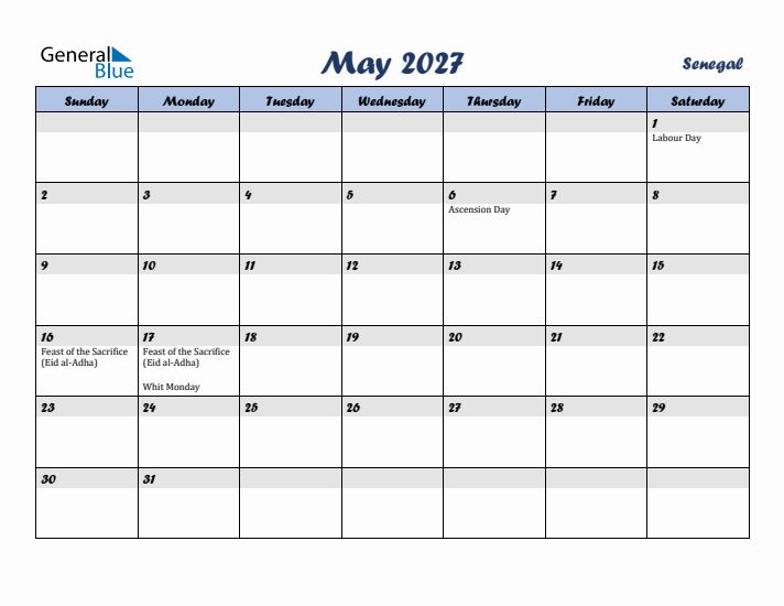 May 2027 Calendar with Holidays in Senegal