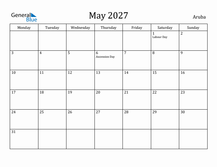 May 2027 Calendar Aruba