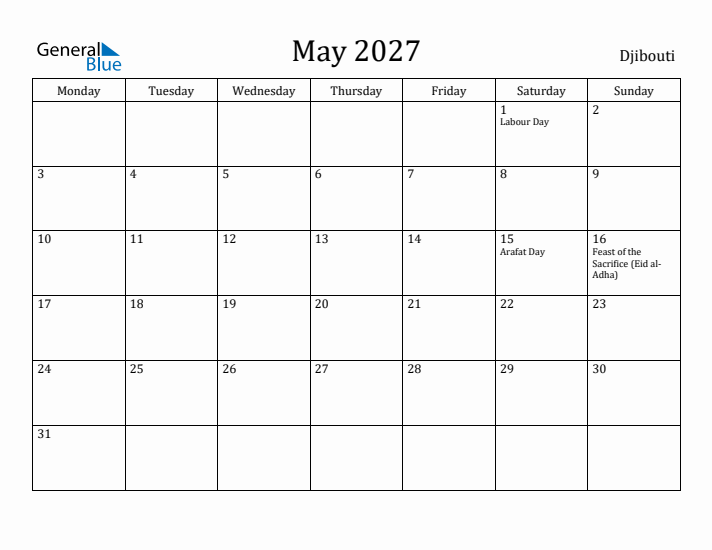May 2027 Calendar Djibouti