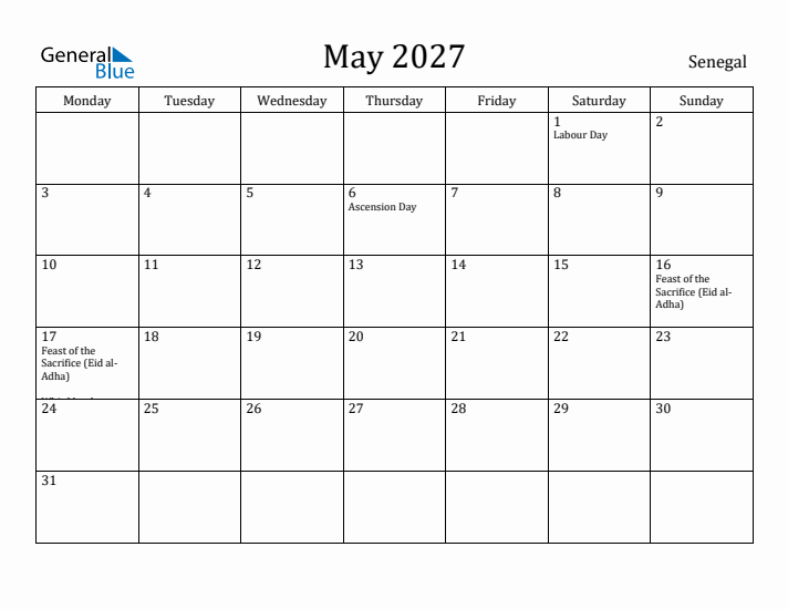 May 2027 Calendar Senegal